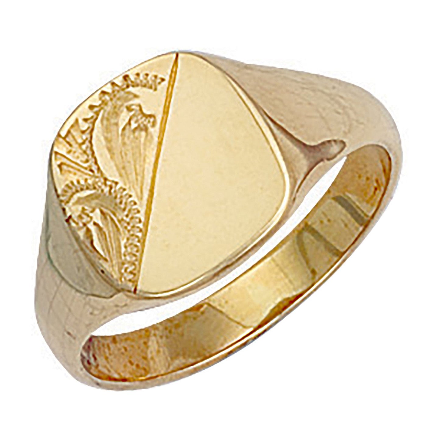 Yellow Gold Cushion Engraved Signet Ring (HNN-B60E14)