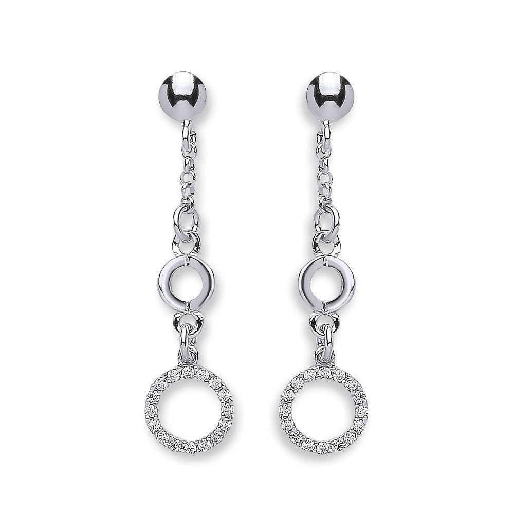 Silver Fancy Cubic Zirconia Circle Drop Earrings