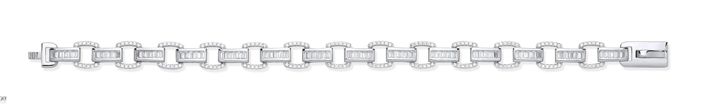 Silver Baguette & Round 226 Cubic Zirconias Ladies Bracelet