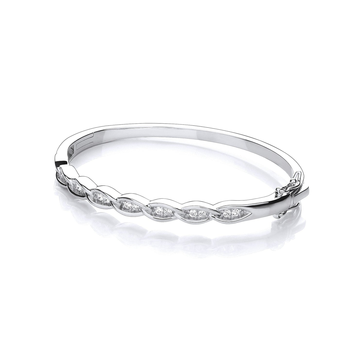 Silver Curb Cubic Zirconia Link J-Jaz Bangle
