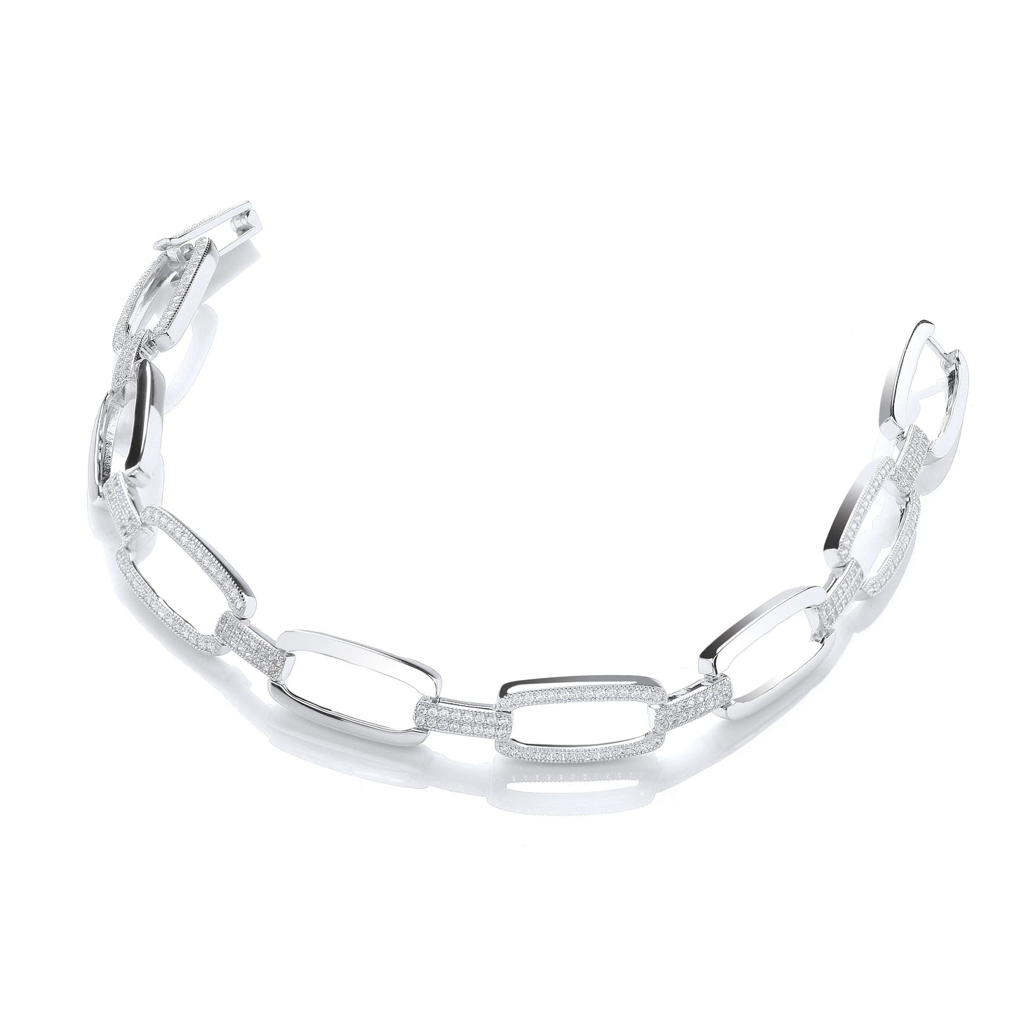 Micro Pave Oval Links 242 Cubic Zirconia Bracelet 7.5"/19cm