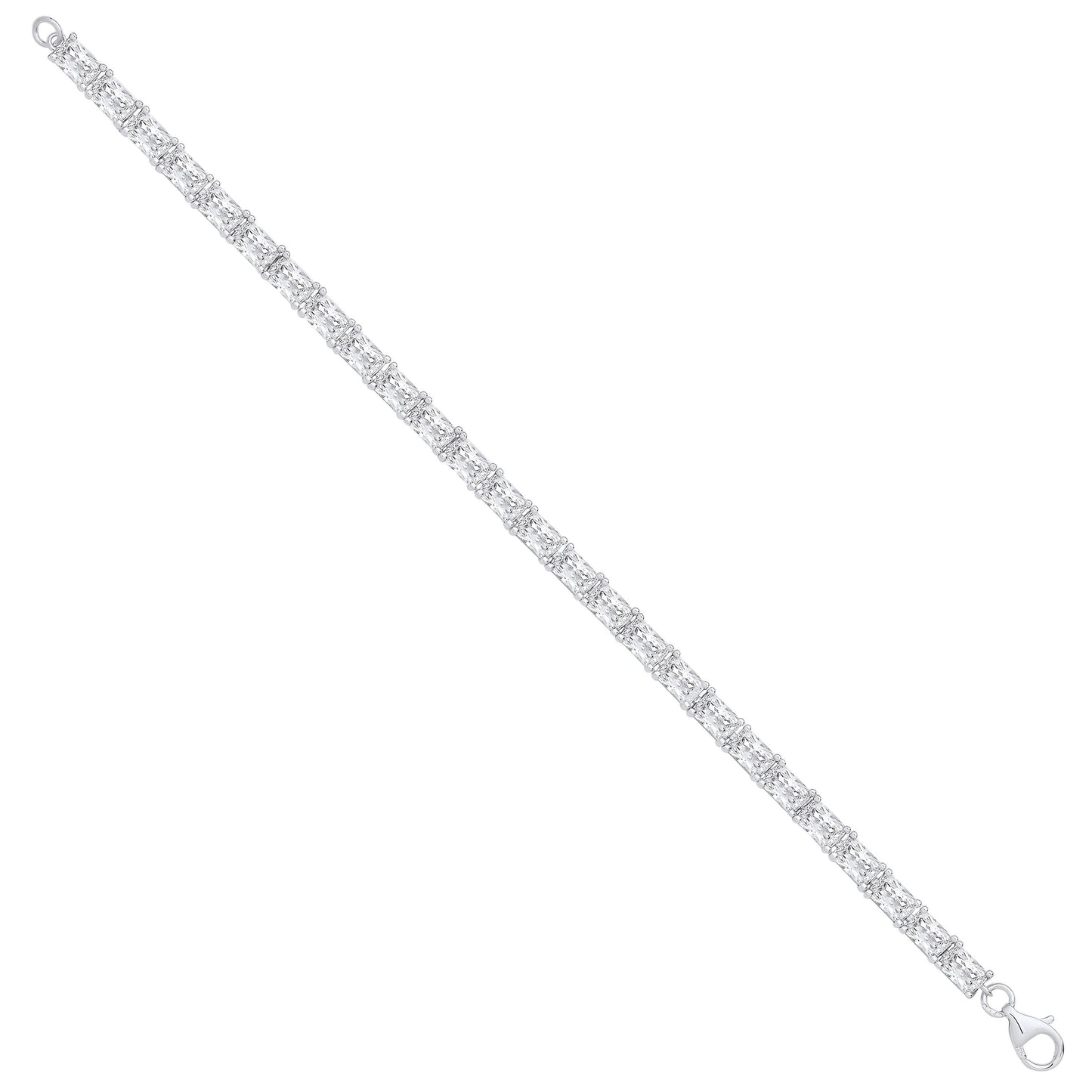 Silver Emerald Cut Cubic Zirconia Tennis Bracelet