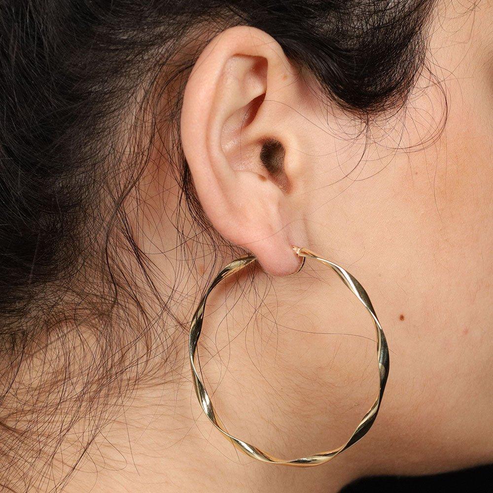 Yellow Gold 55mm Hollow Twist Hoop Earrings