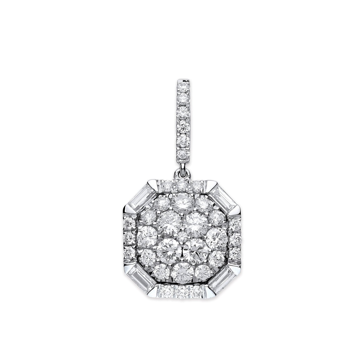 18ct White Gold 1.00ct Brilliant & Baguette Cut Diamond Pendant