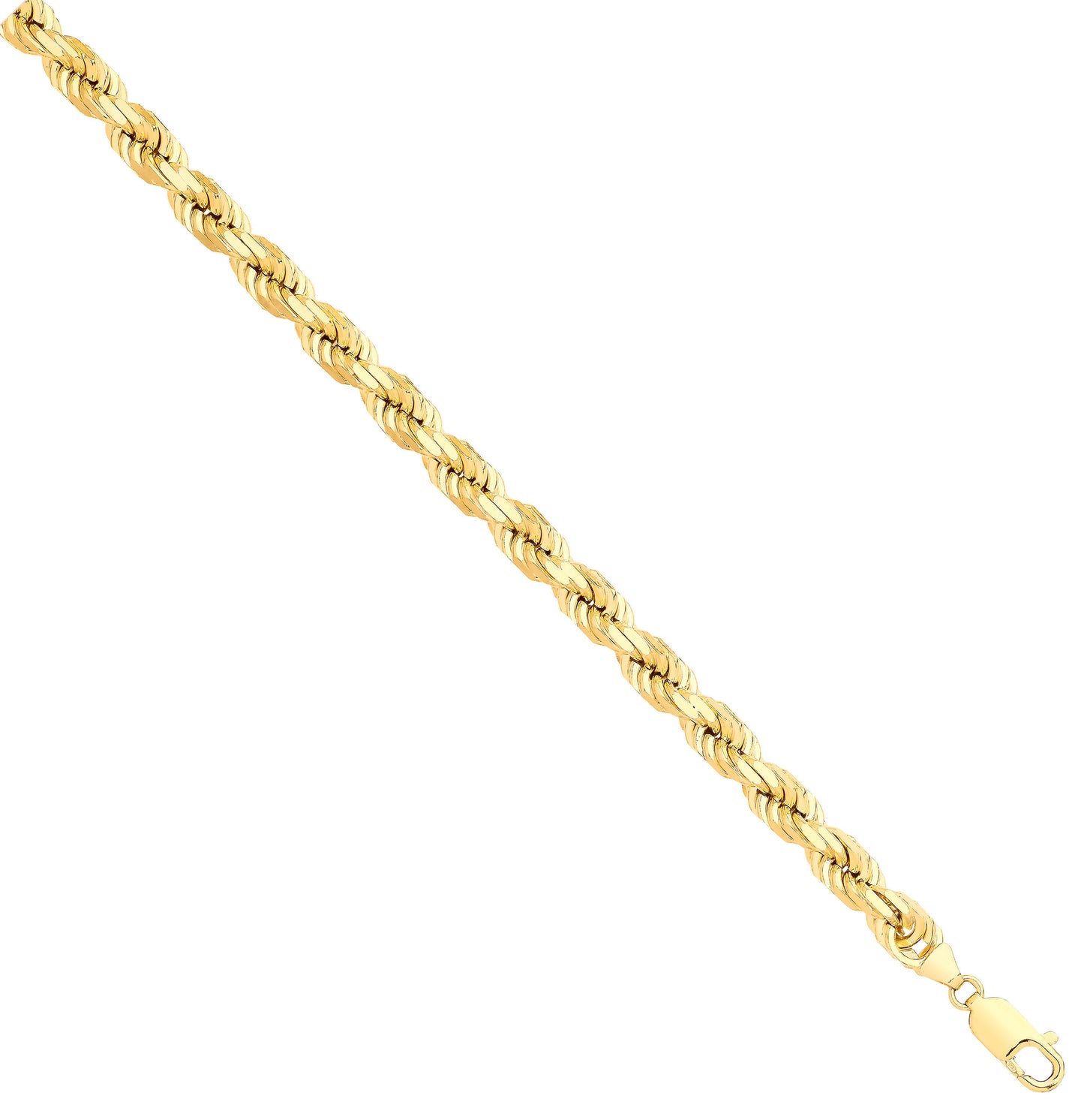 Yellow Gold Solid Diamond Cut 7.5mm Rope Chain