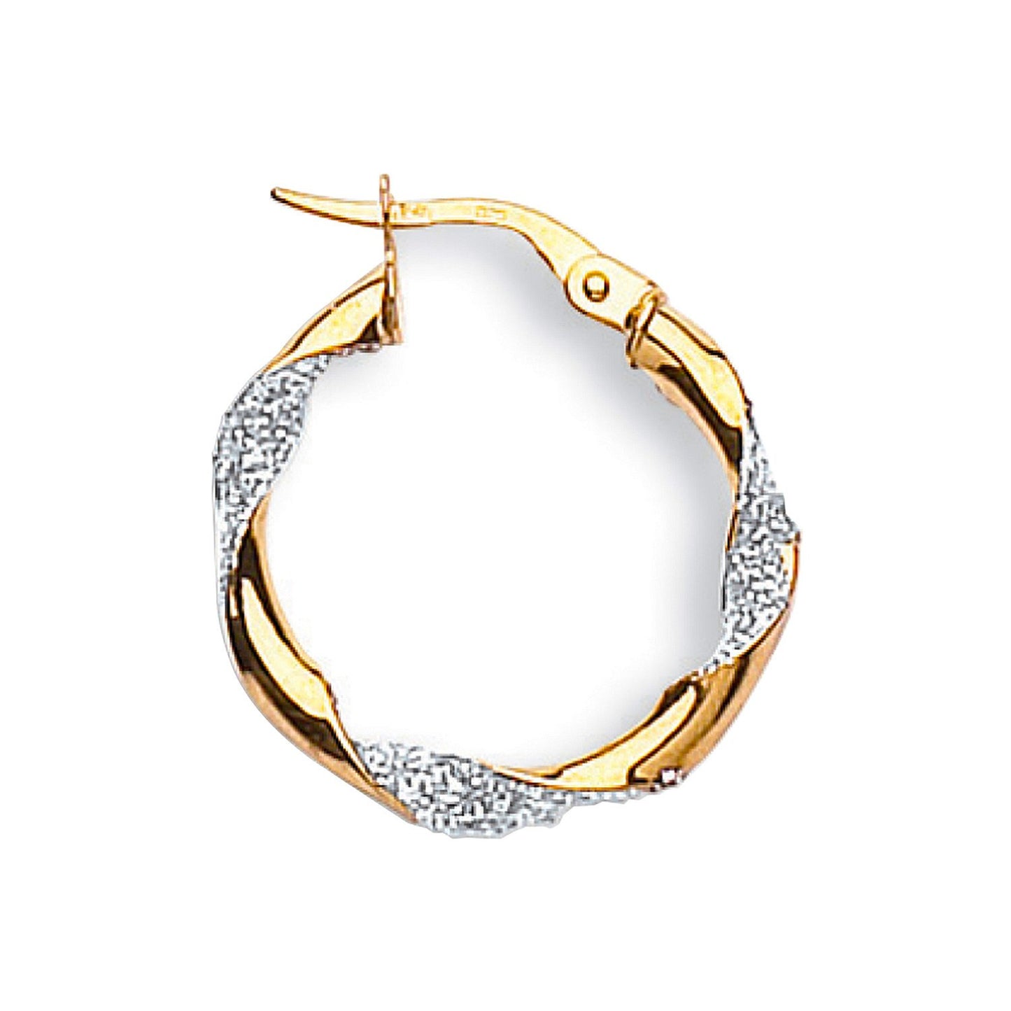 Yellow and White Gold Glitter Finish Twisted 22mm Hoop Earrings
