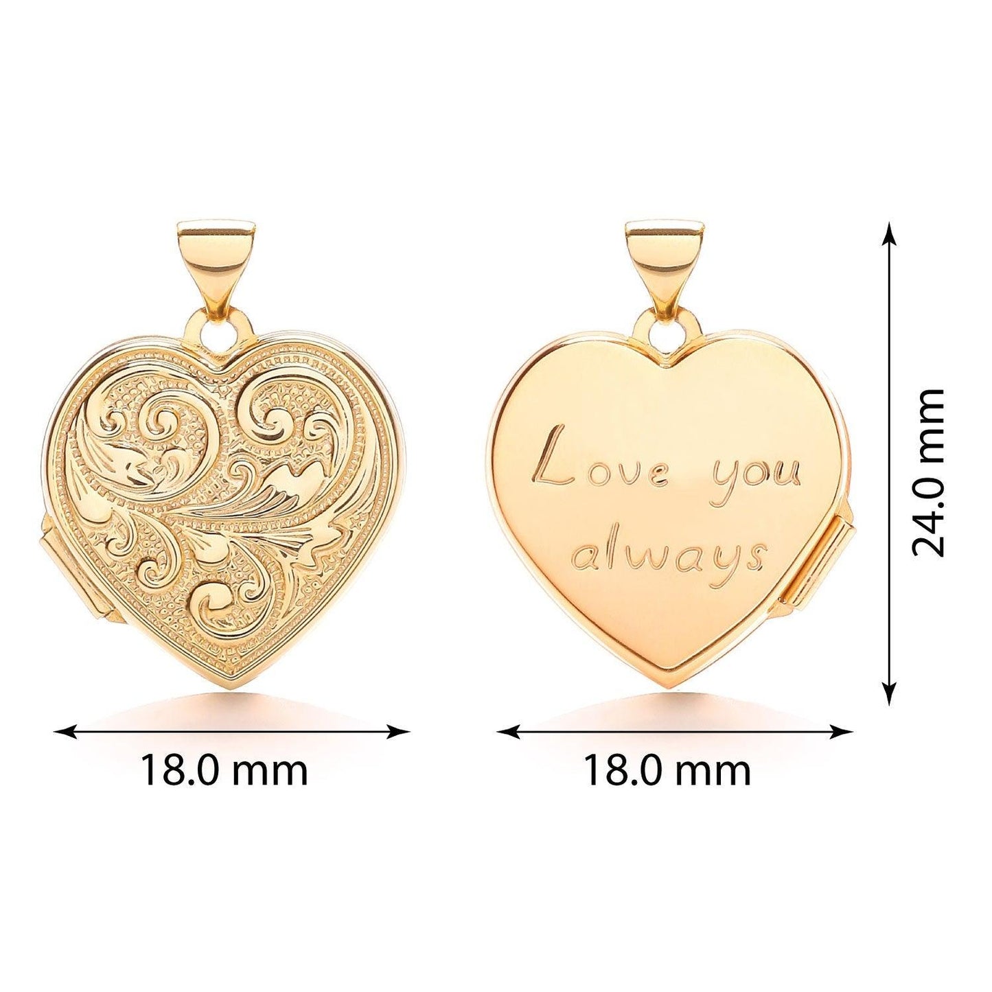 Yellow Gold Heart Double Sided Locket (Love You & Design)