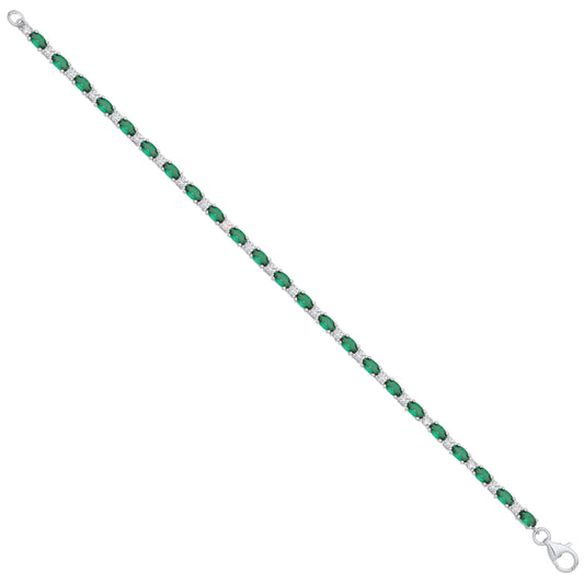 Silver Green & Clear Cubic Zirconia Silver Tennis Ladies Bracelet