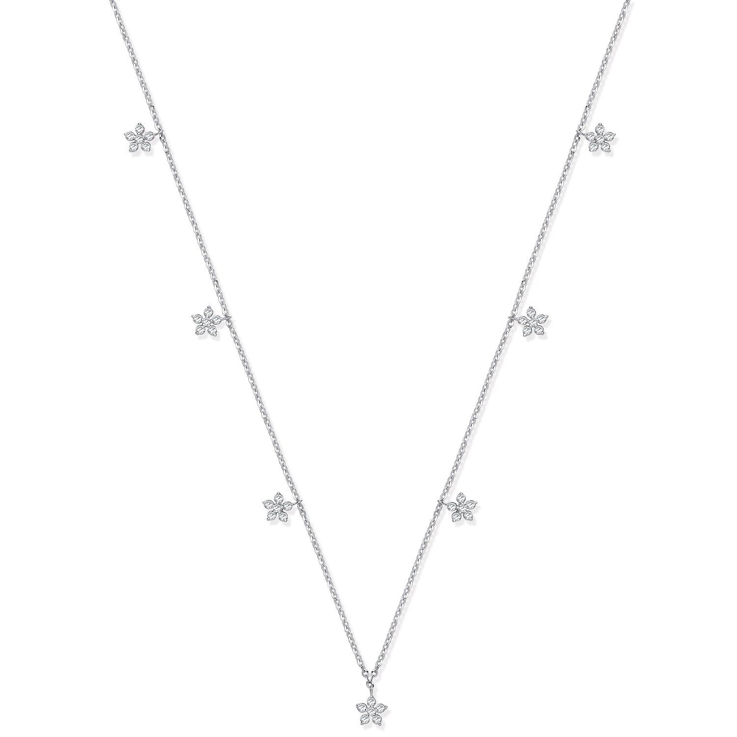 9ct White Gold 0.27ctw 7 Florets Pendant (18in/45cm) Chain