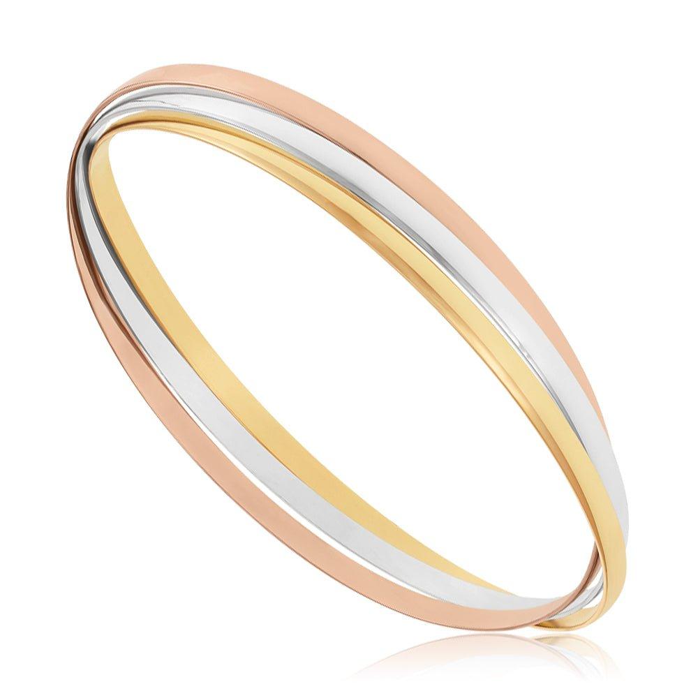 Yellow, White & Rose Gold 3mm Russian Wedding Bangle