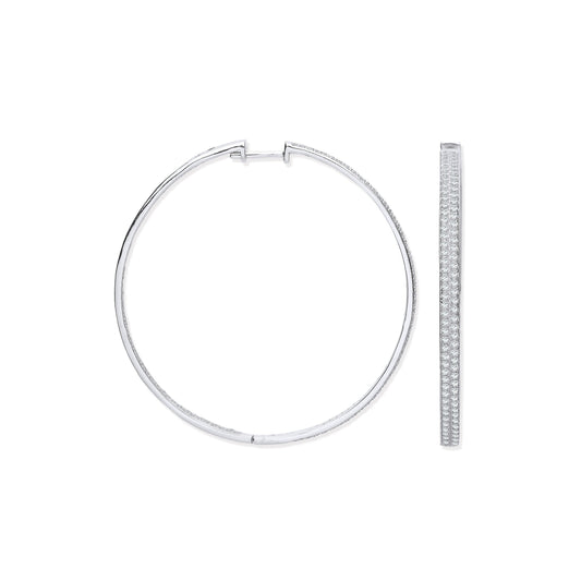 Silver Two Row Cubic Zirconia Hoop Earrings