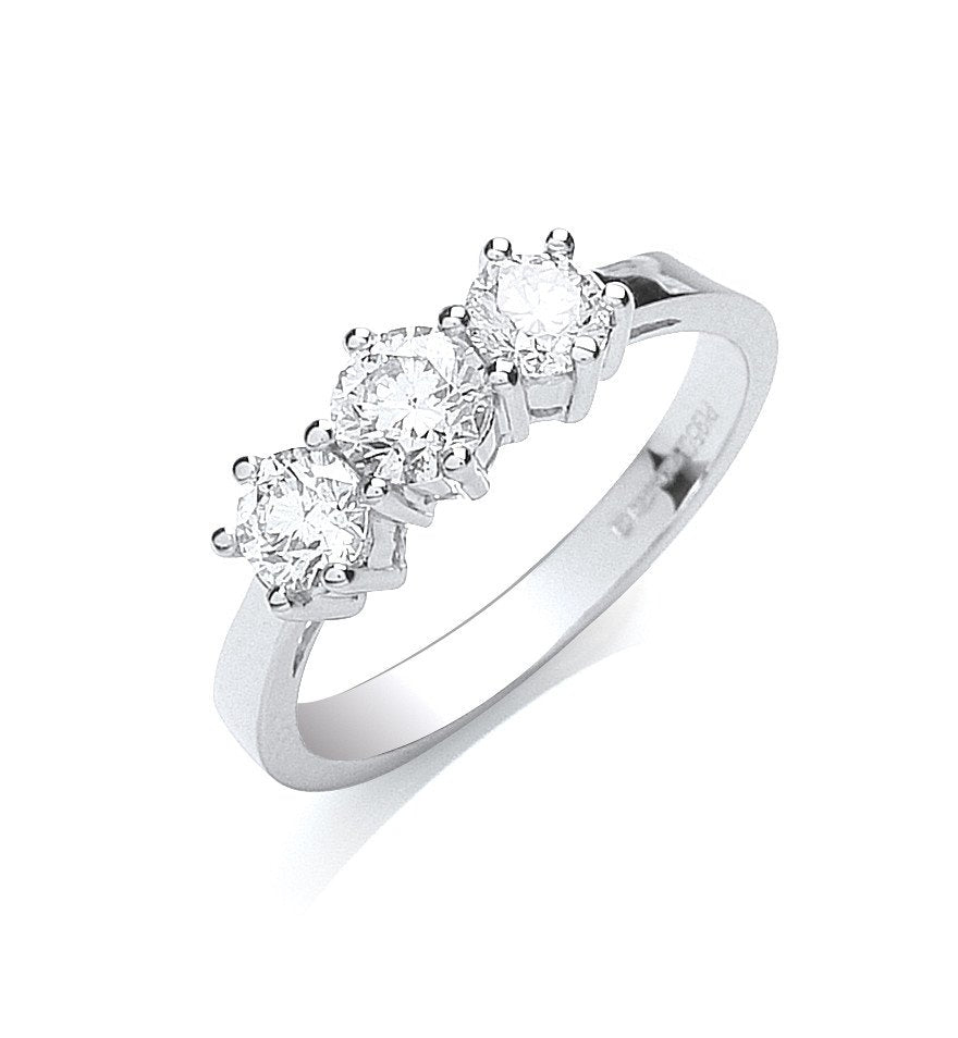 Platinum 1.00ct G/H-VS Brilliant Cut Diamond Trilogy Ring