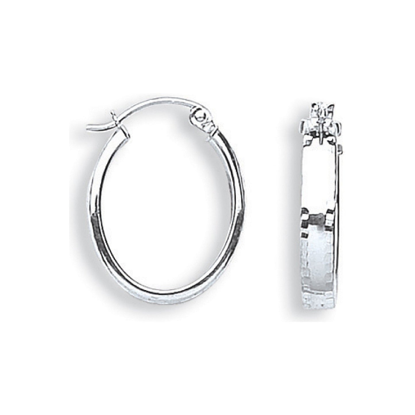 White Gold Diamond Cut Oval Hoop Earrings