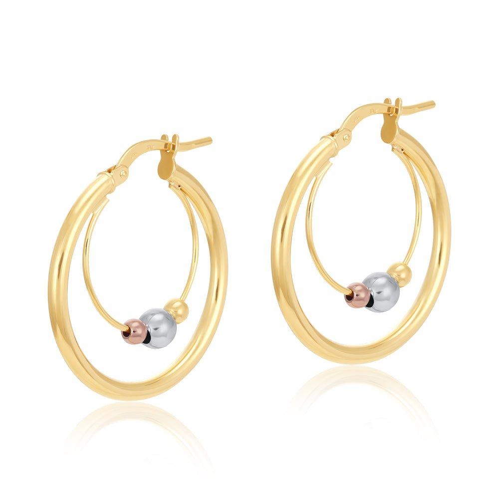 Yellow, White & Rose Gold 25mm Fancy Hoop Earrings