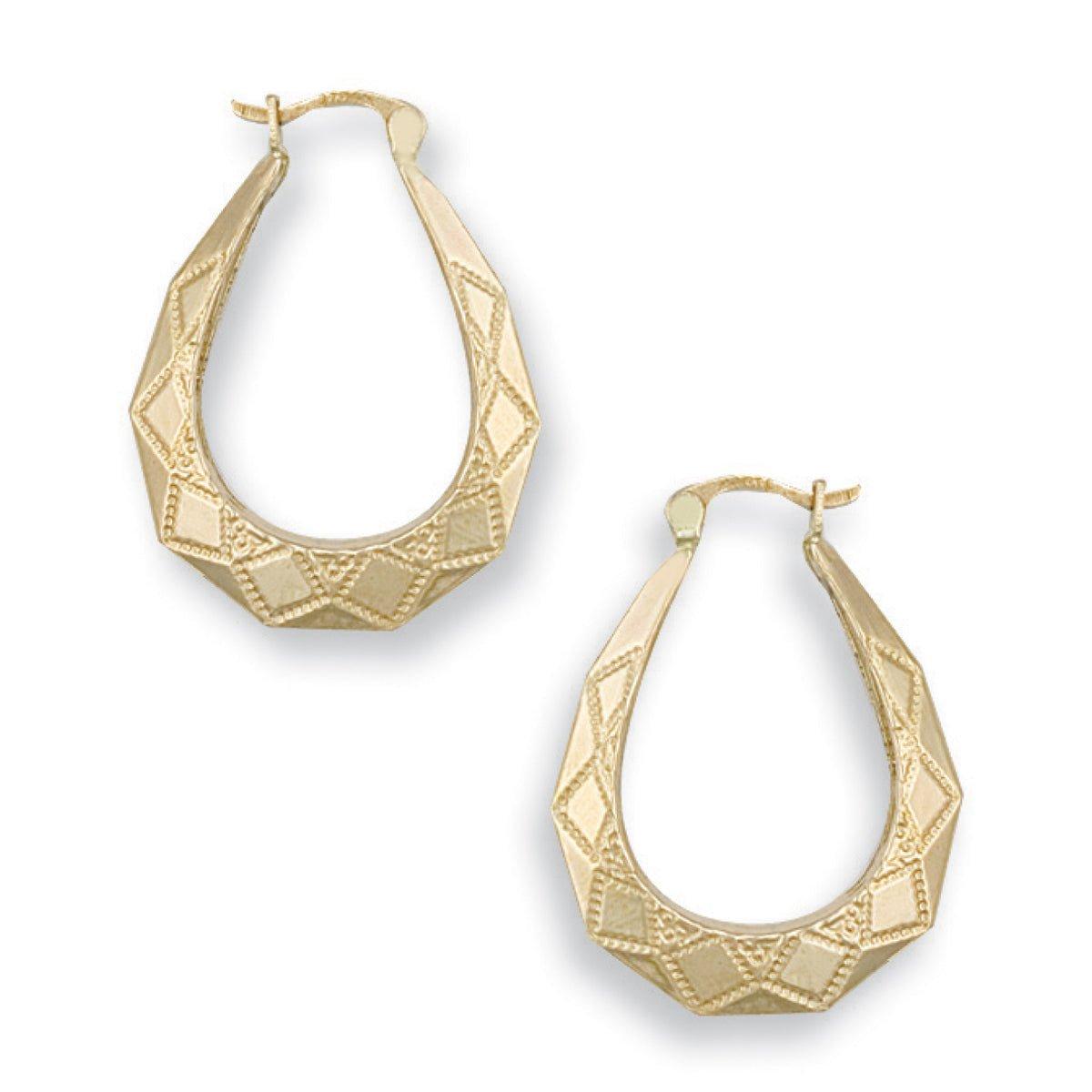 Yellow Gold Diamond Cut Oval Creoles - 1.1g