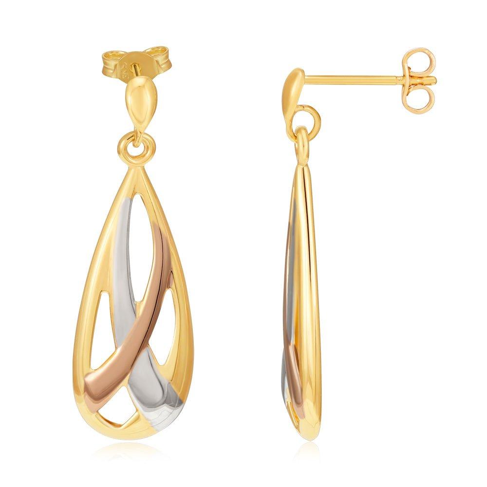 Yellow, White & Rose Gold Teardrop Earrings (HNN-EC2308)