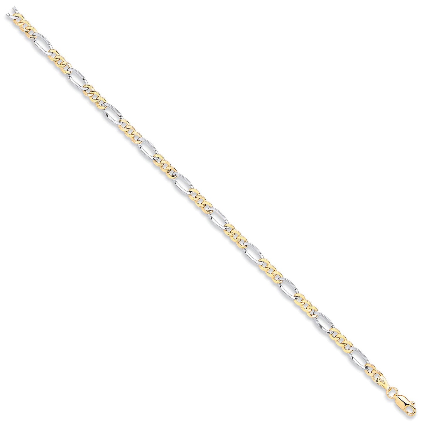 Yellow and White Gold Rhodium Plated 4.0mm Hollow Figaro Chain/Bracelet