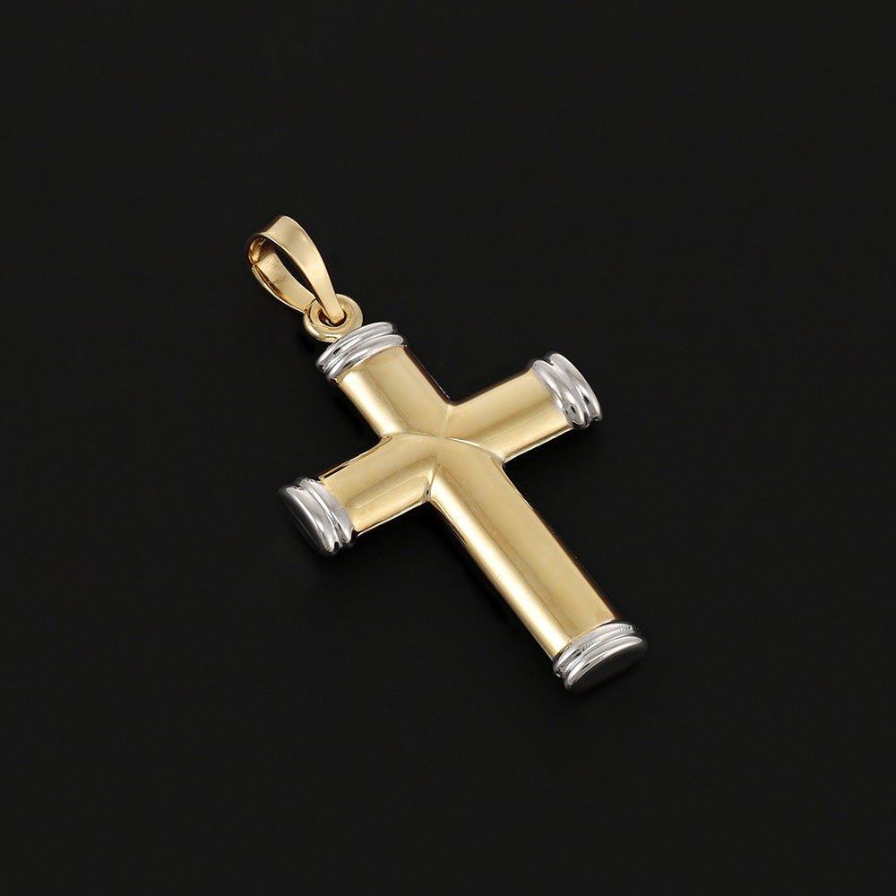 Yellow and White Gold Hollow Tube Plain Cross