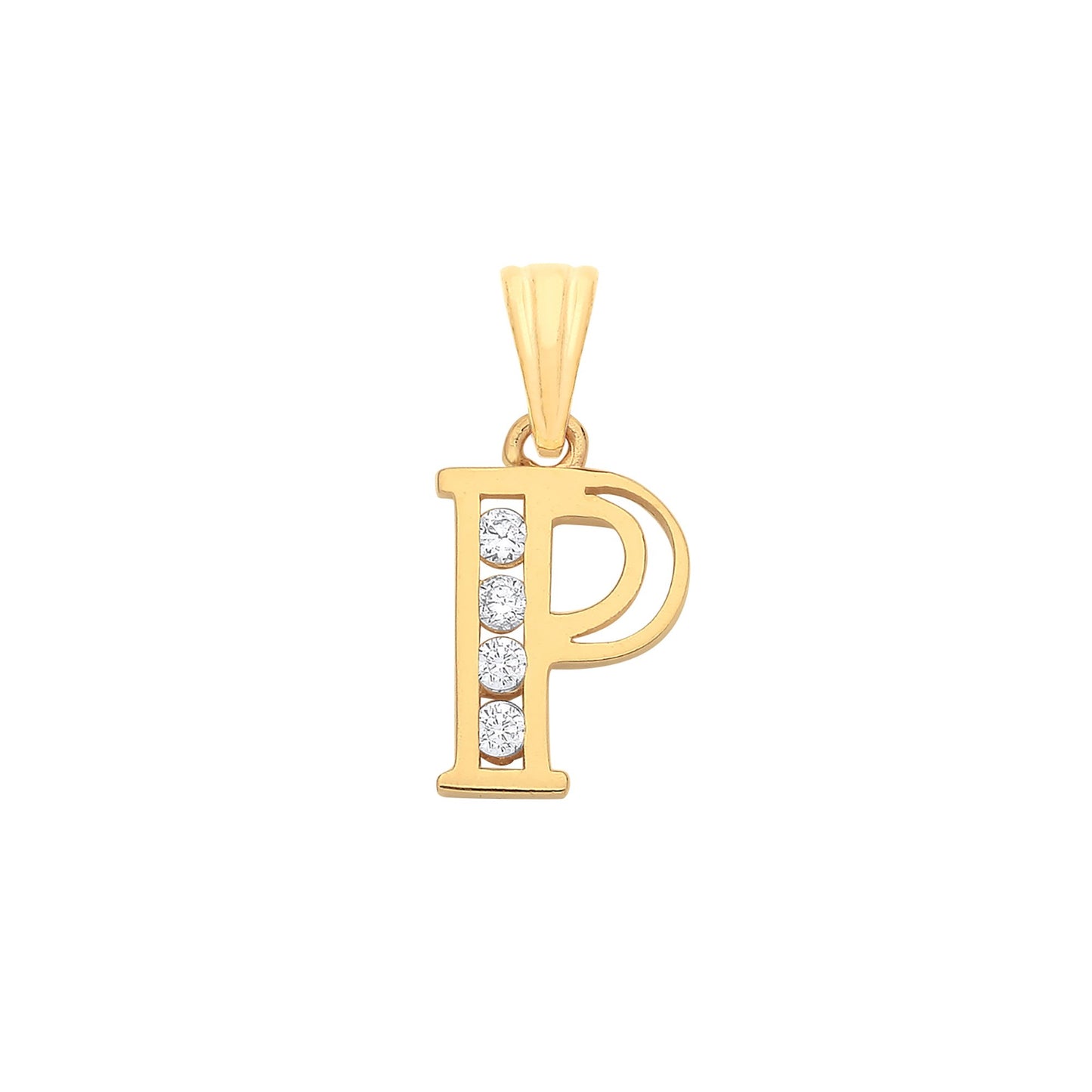 Yellow Gold Channel Set Cubic Zirconia Initial Pendants