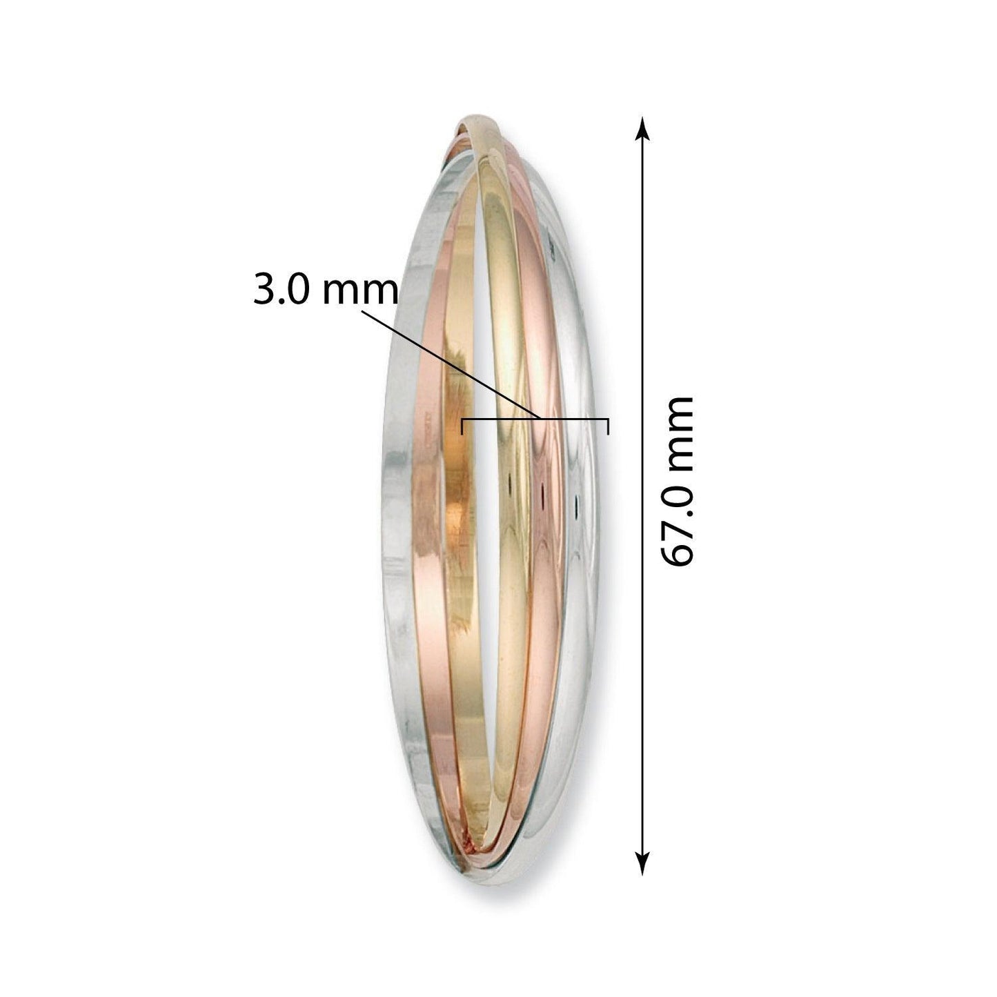 Yellow, White & Rose Gold 3mm Russian Wedding Bangle