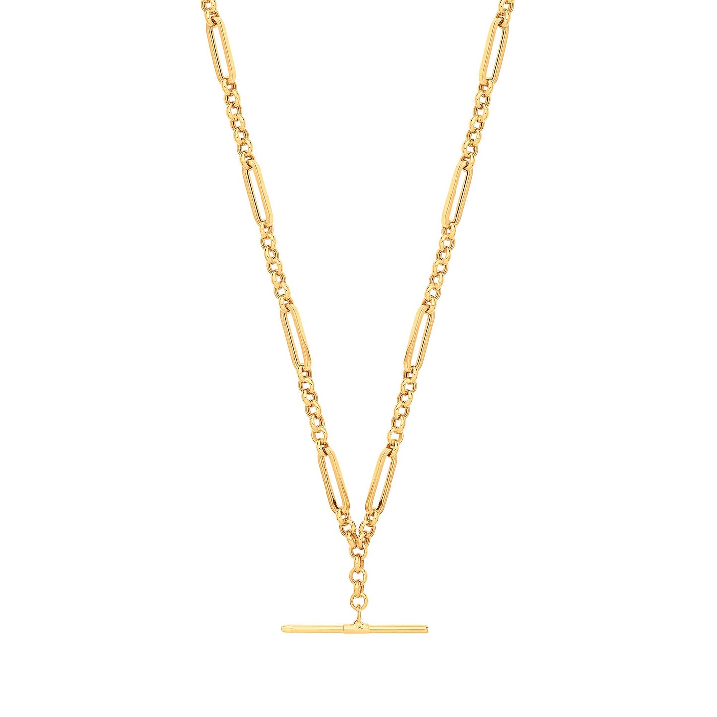 Yellow Gold Figaro Belcher T-Bar Bracelet/Necklace