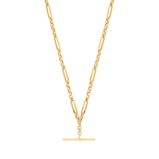 Yellow Gold Figaro Belcher T-Bar Bracelet/Necklace