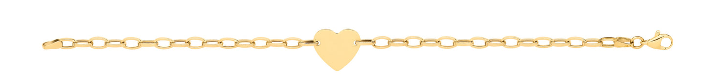 Yellow Gold Heart Plate Belcher Link Ladies Bracelet