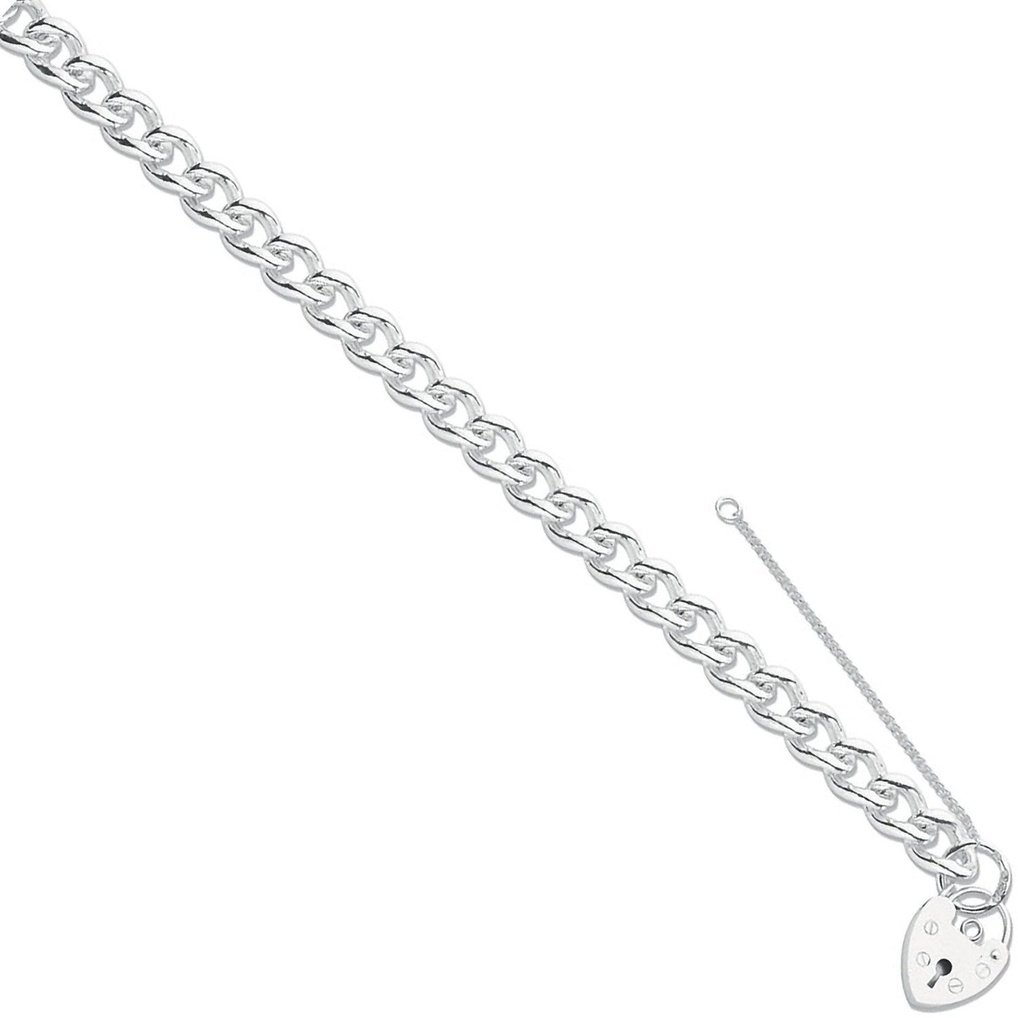 Silver Open Curb & Padlock Charm Bracelet - 38.0g