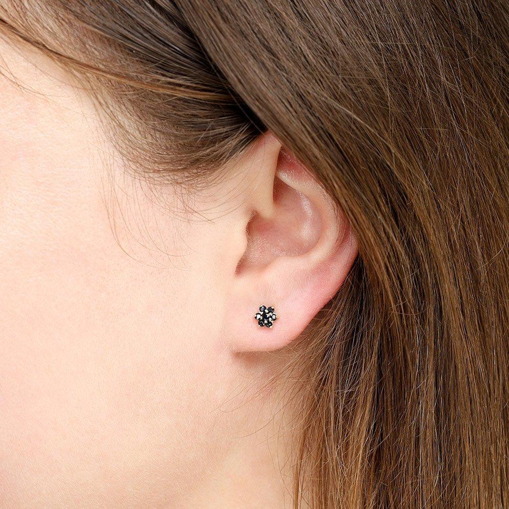 9ct Yellow Gold Black Sapphire Flower Studs