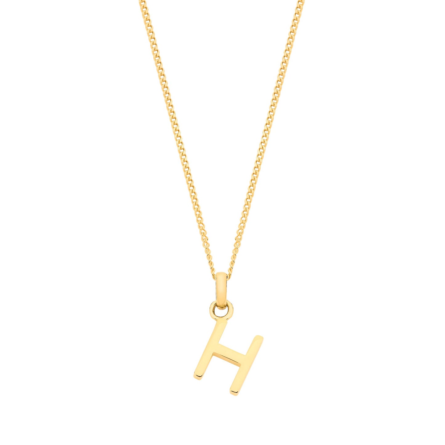 Yellow Gold Small Plain Initial on 18" Curb Chain
