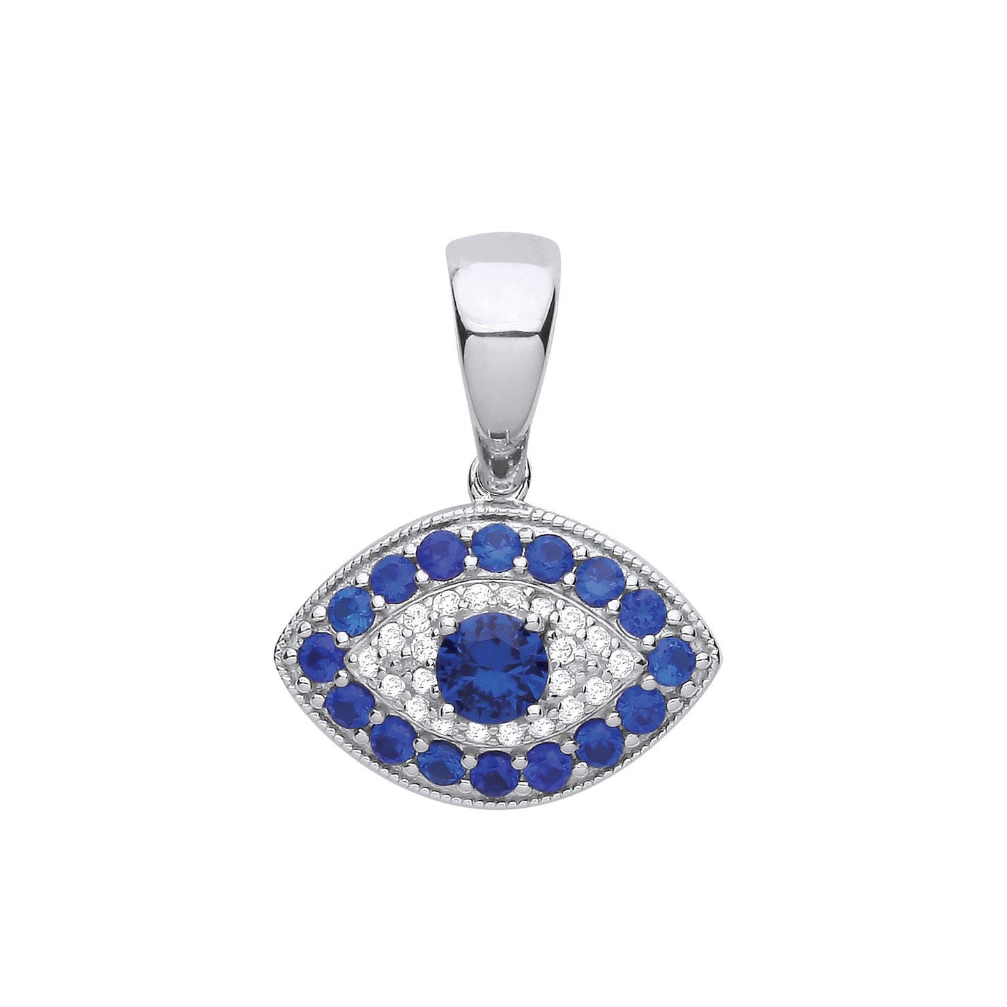 Silver Evil Eye Blue Cubic Zirconias Pendant