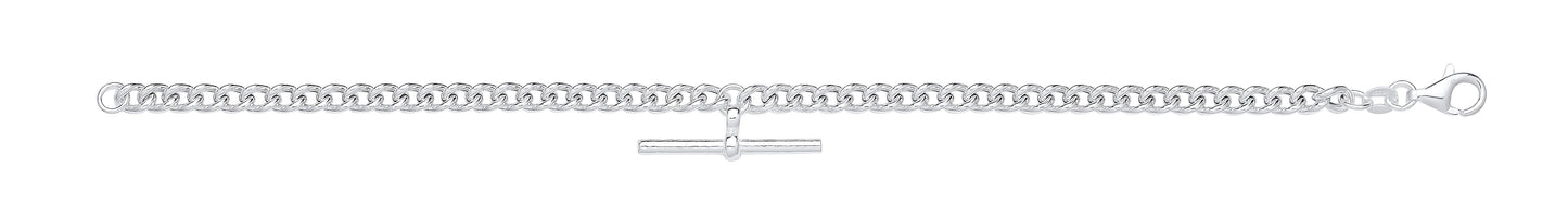 Silver T-Bar Pendant Curb Chain Necklace/Bracelet