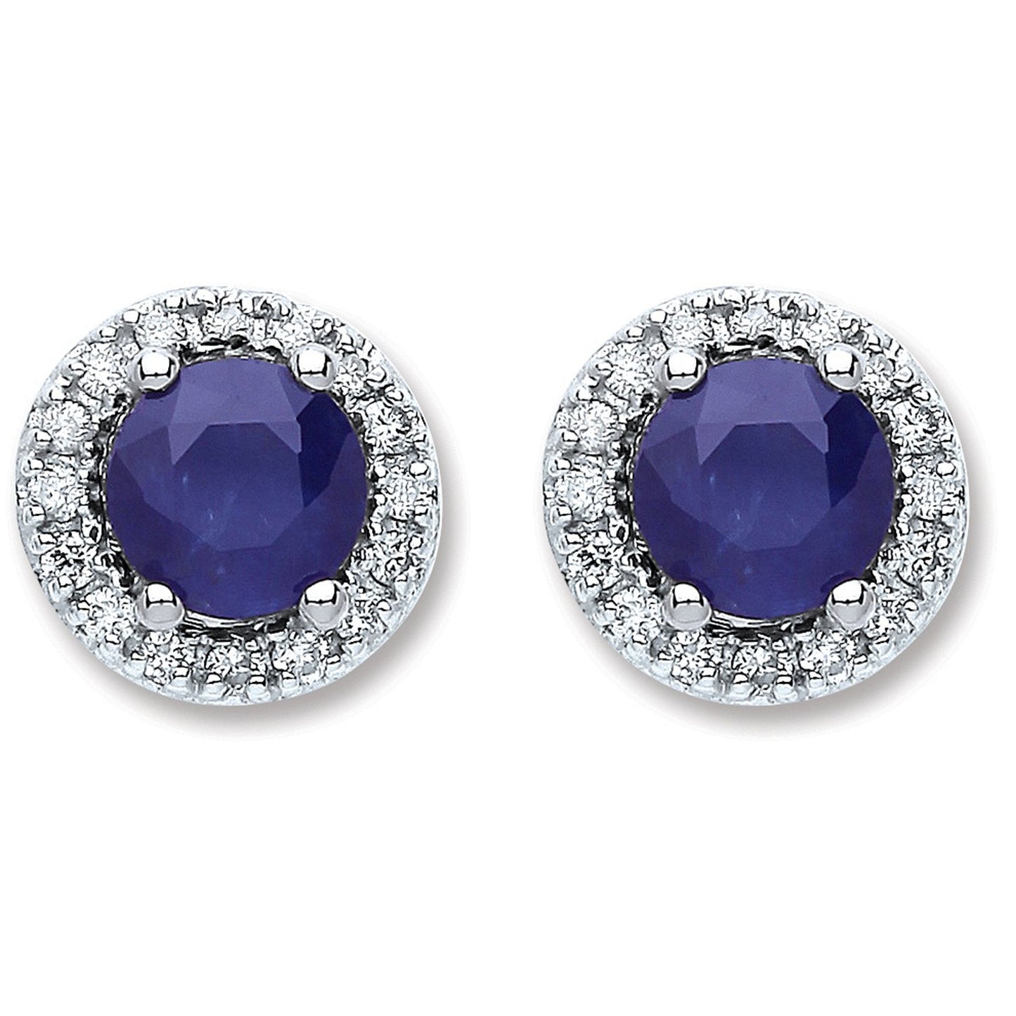 9ct White Gold 0.15ct Dia 1.20ct 5mm Round Sapphire Stud Earrings