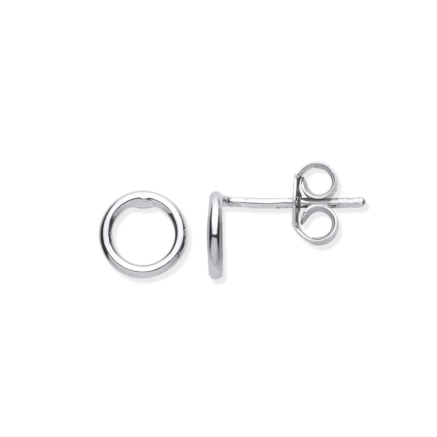 Silver Small Circle Tube Stud Earrings