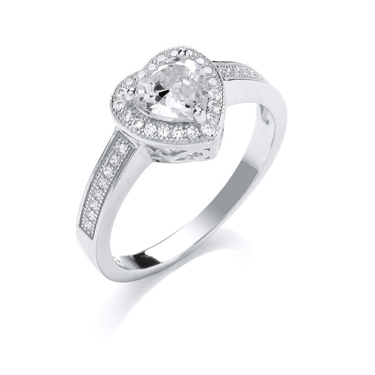 Silver Cubic Zirconia Heart Ring (HNN-52F3A5)