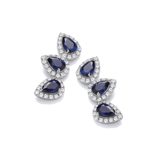 Teardrop Blue Cubic Zirconia Climber Stud Earrings