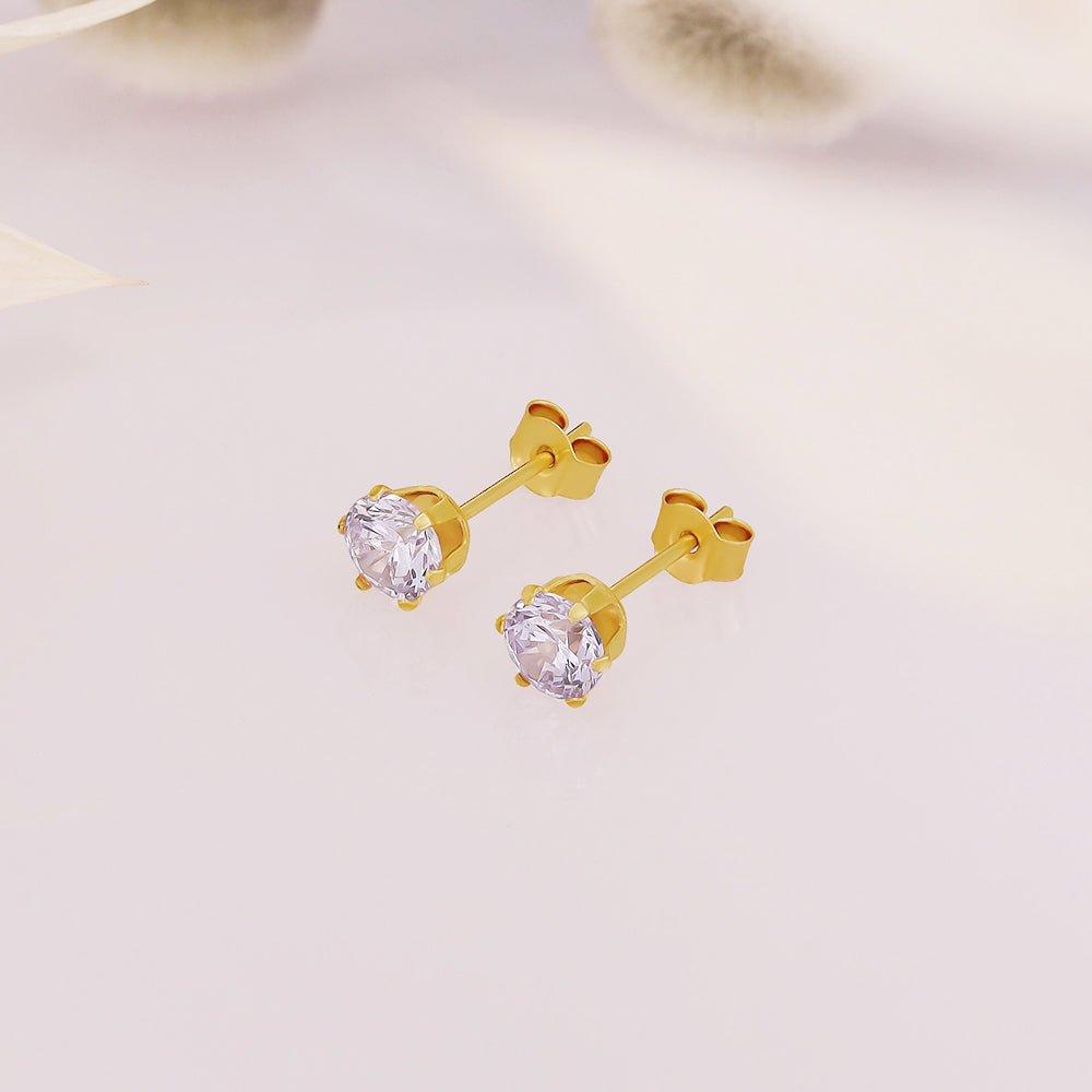 Yellow Gold 4mm Claw Set Lavander Cubic Zirconia Studs