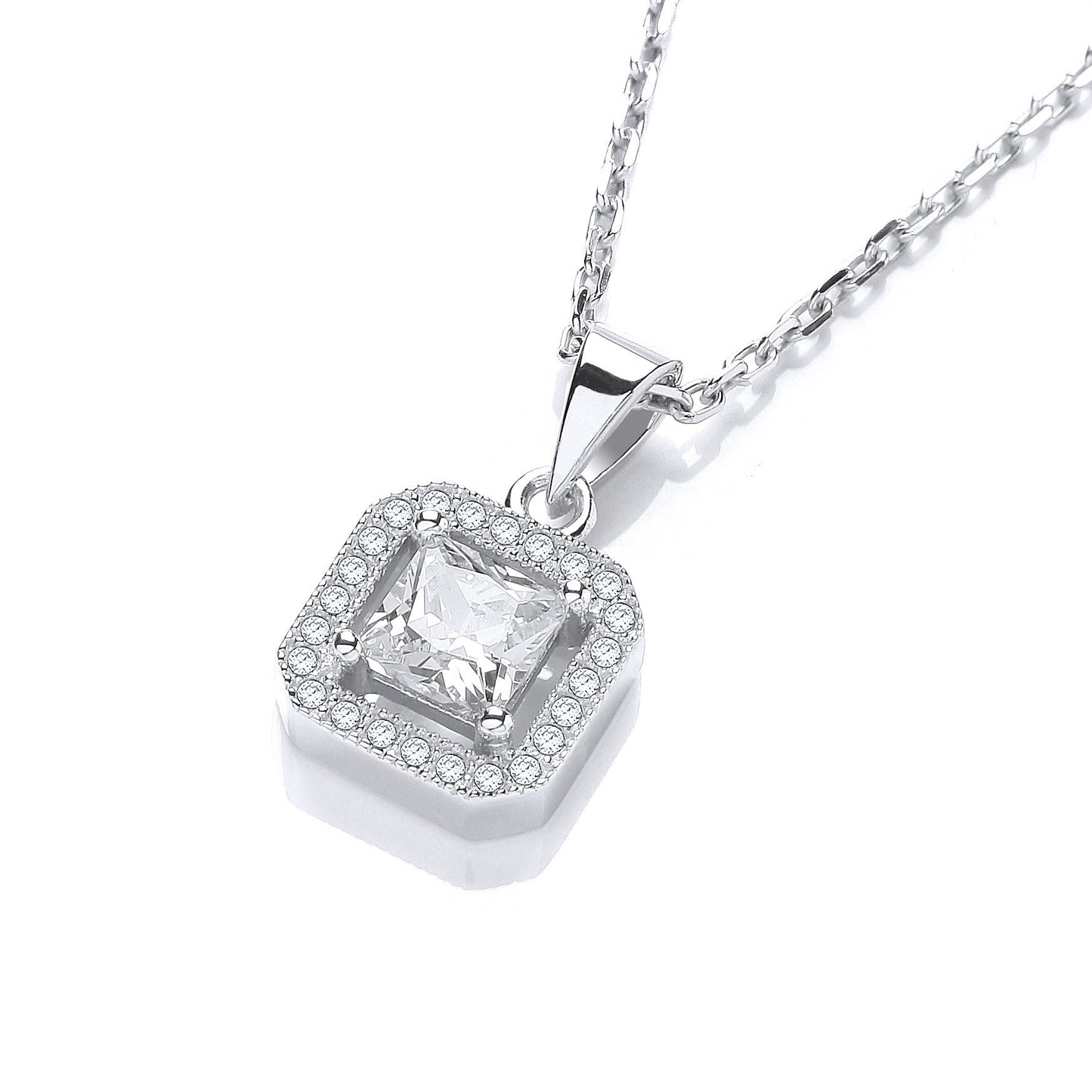 Micro Pave Princess Cut Pendant with 18" Chain