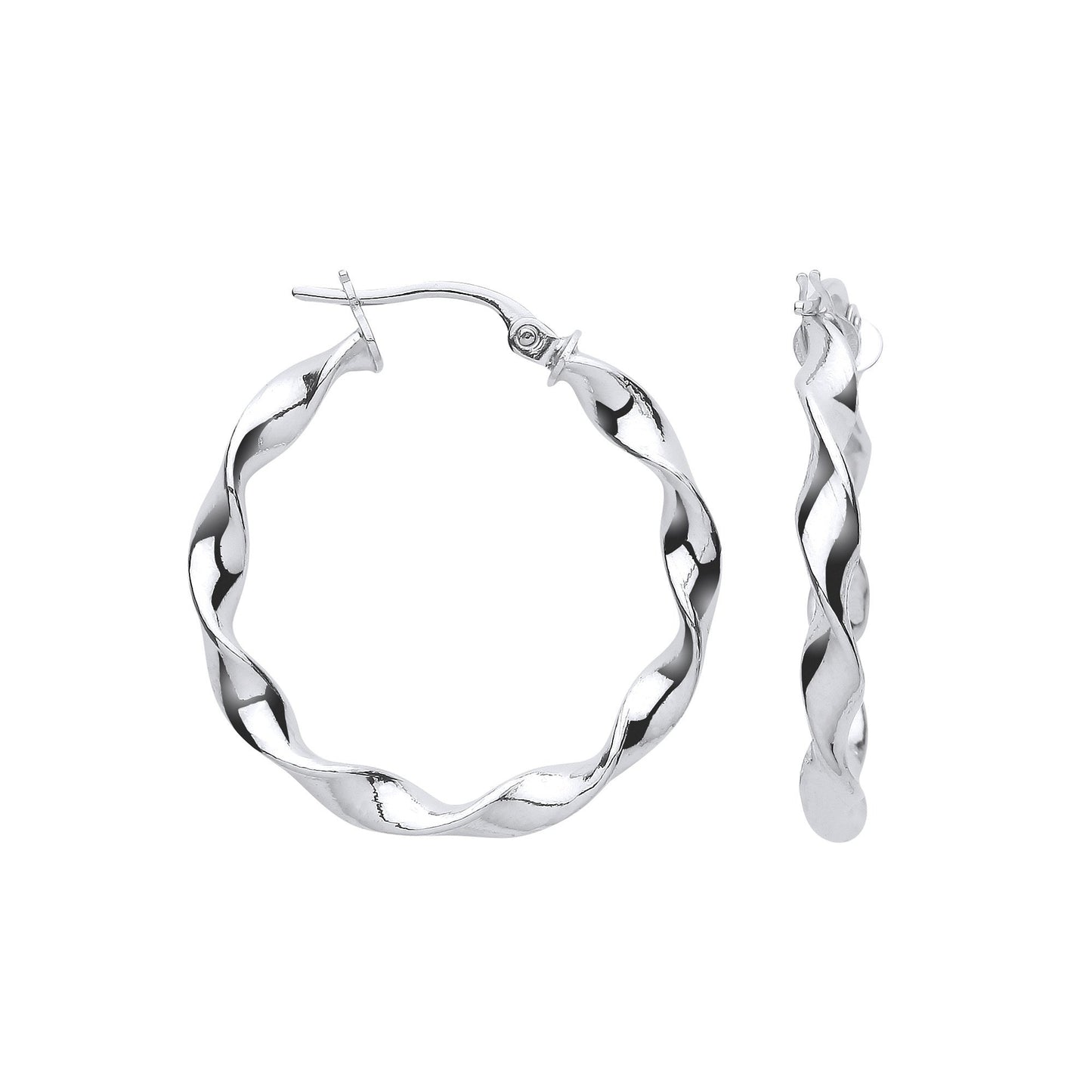 White Gold 25mm Twisted Hoop Earrings - 1.3g