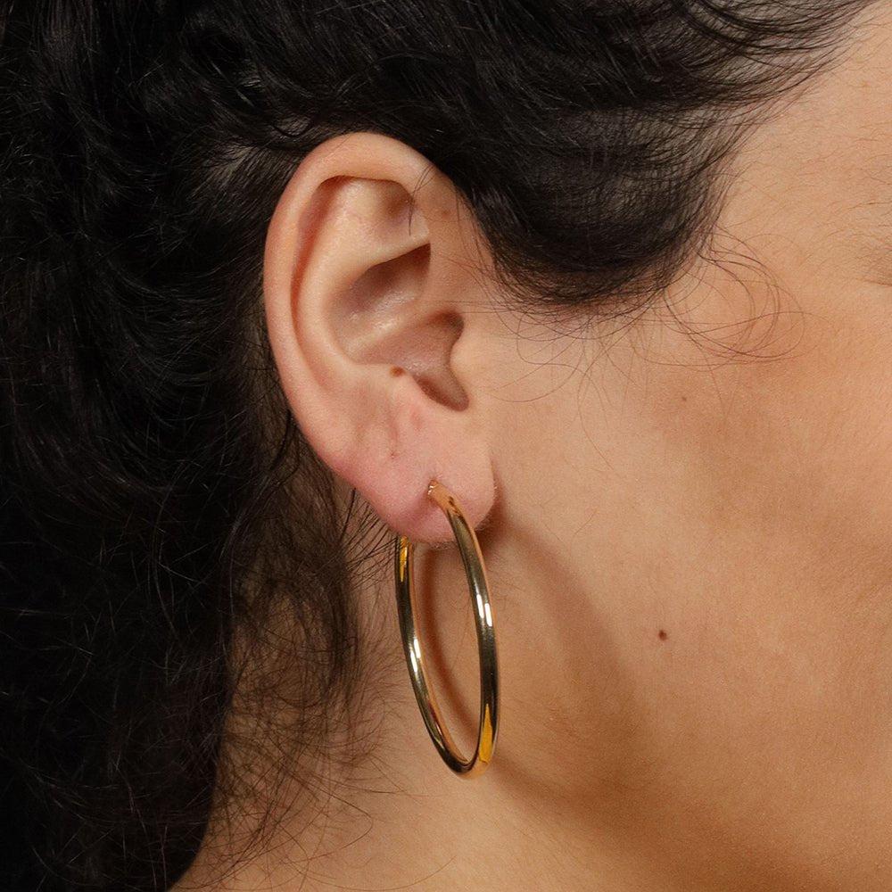 Yellow Gold 46mm Plain Tube Hoop Earrings