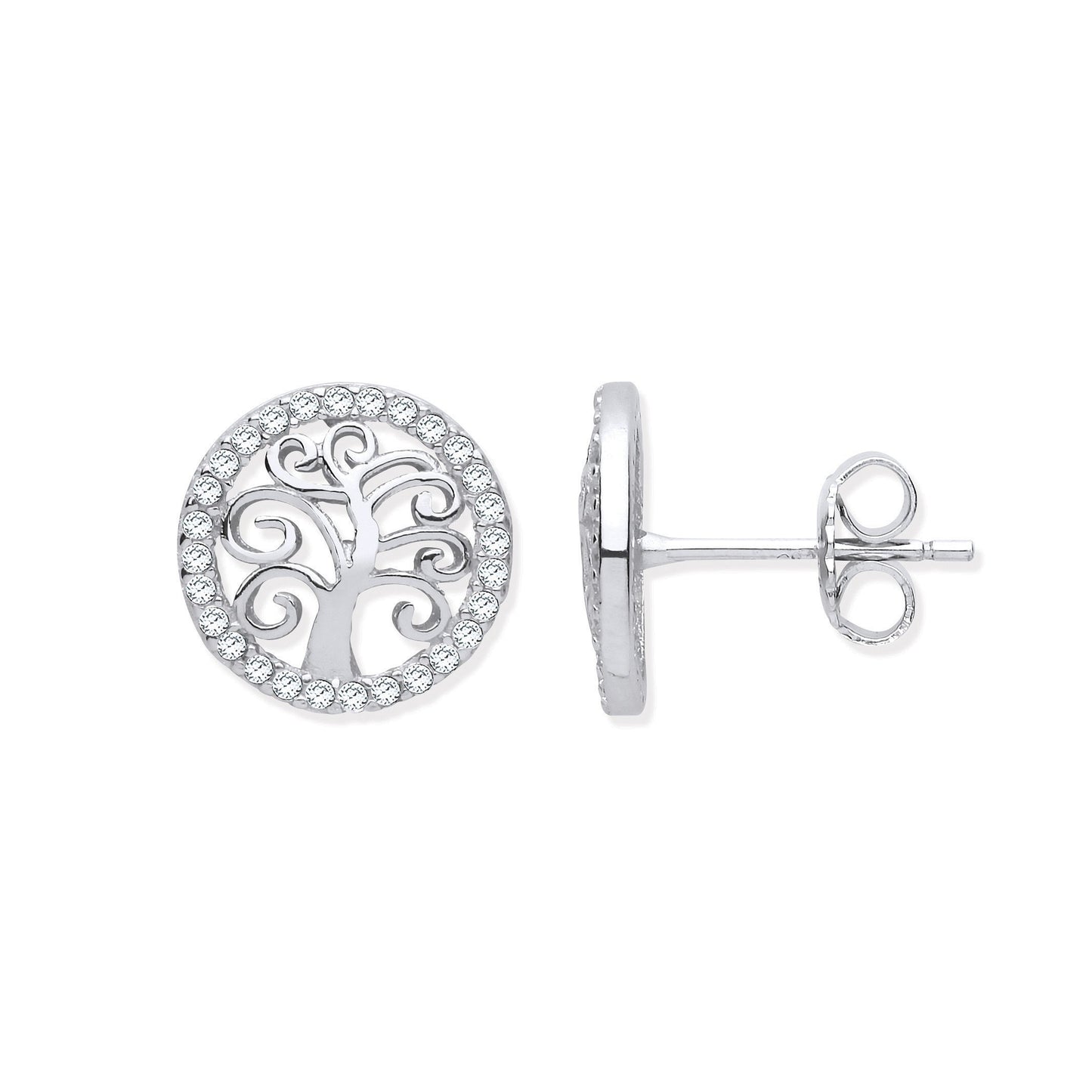Silver Tree of Life Cubic Zirconia Stud Earrings