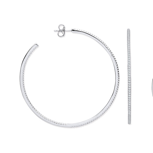 Silver Cubic Zirconia Large Hoop Earrings