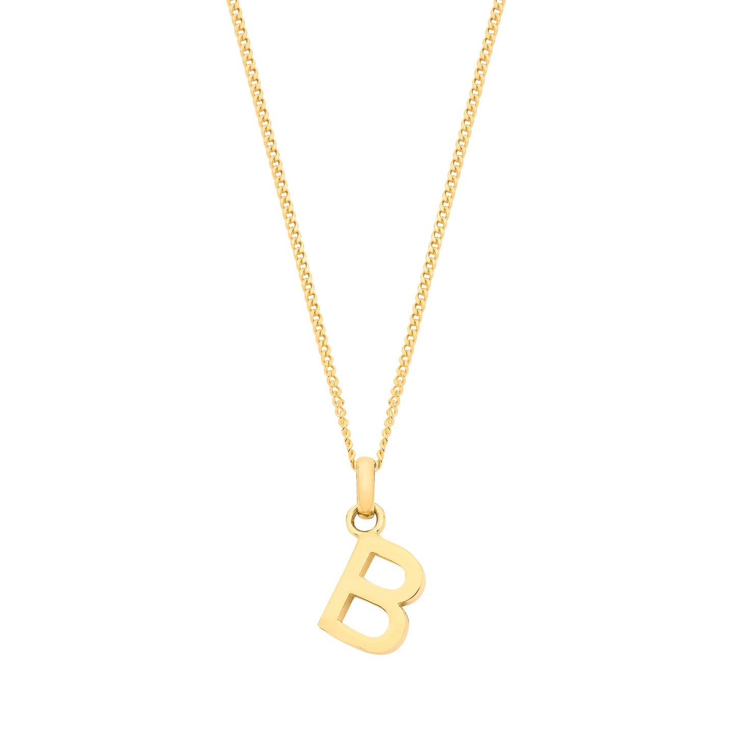 Yellow Gold Small Plain Initial on 18" Curb Chain