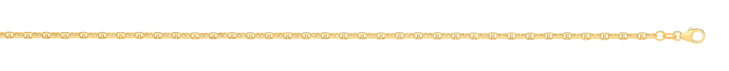 14ct Yellow Gold Hollow Oval Puff Marine 2.7mm Chain
