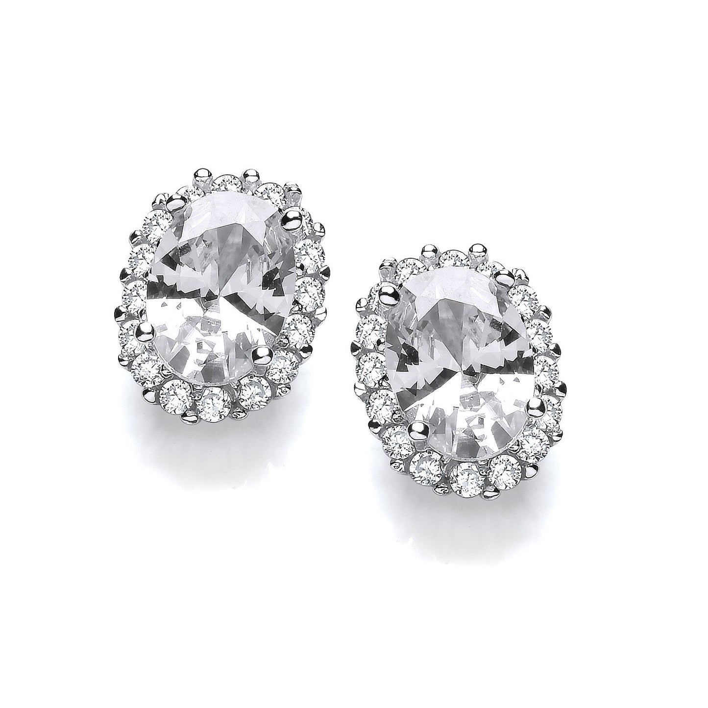 Oval Clear Cubic Zirconia Stud Silver Earrings