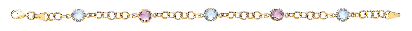 Yellow Gold Genuine Amethyst & Blue Topaz Bracelet