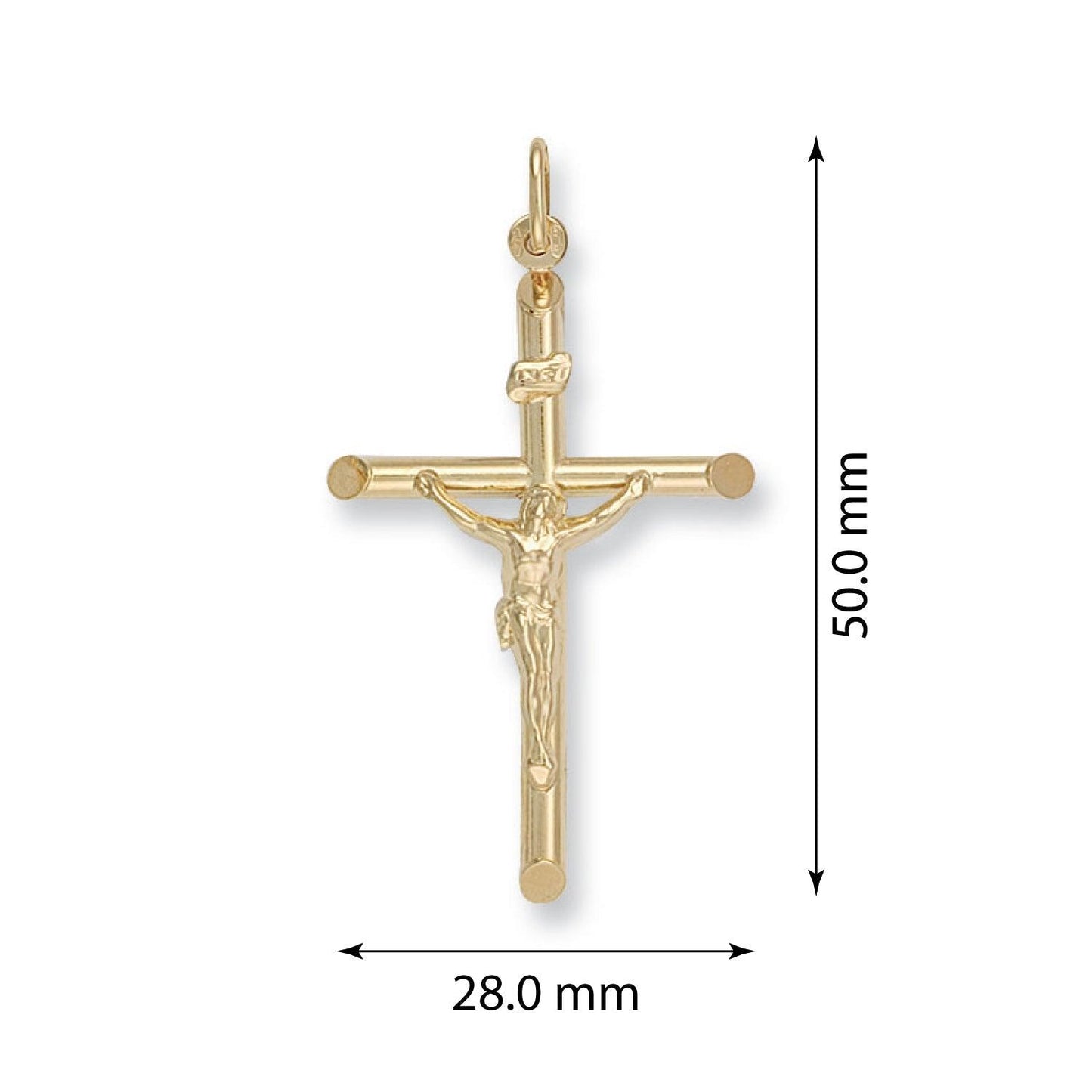 Yellow Gold Round Tube Crucifix - 28.1mm