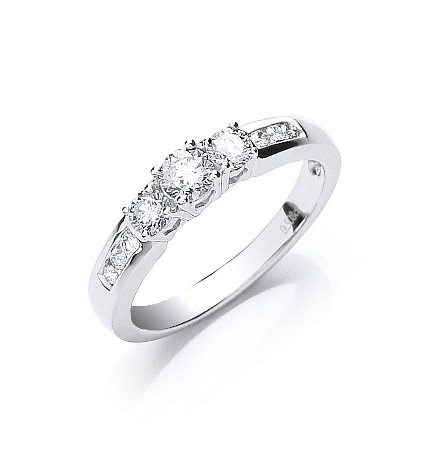18ct White Gold 0.50ct Trilogy Ring with Diamond Shoulders