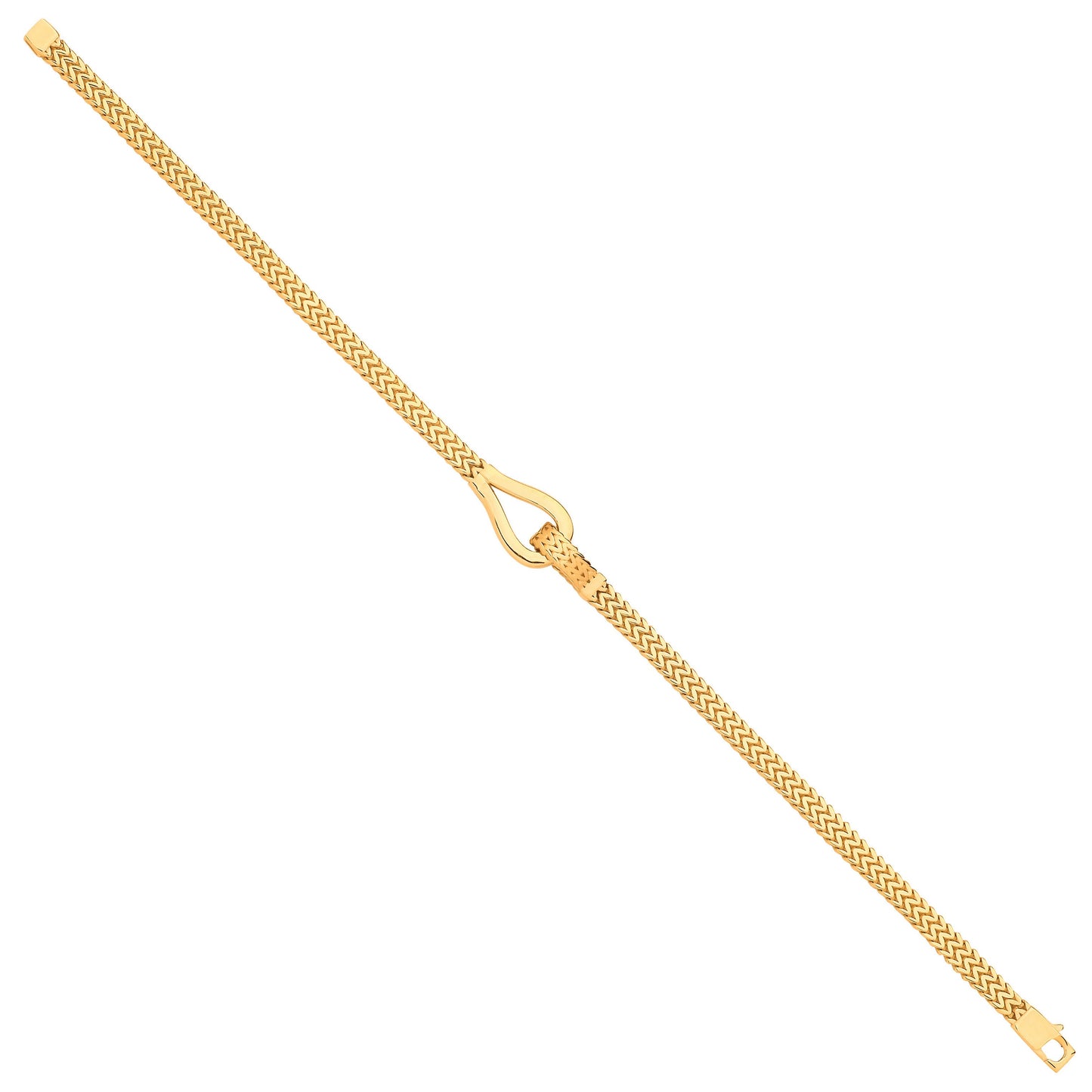 Yellow Gold Herringbone Style Hollow Hook Ladies Bracelet