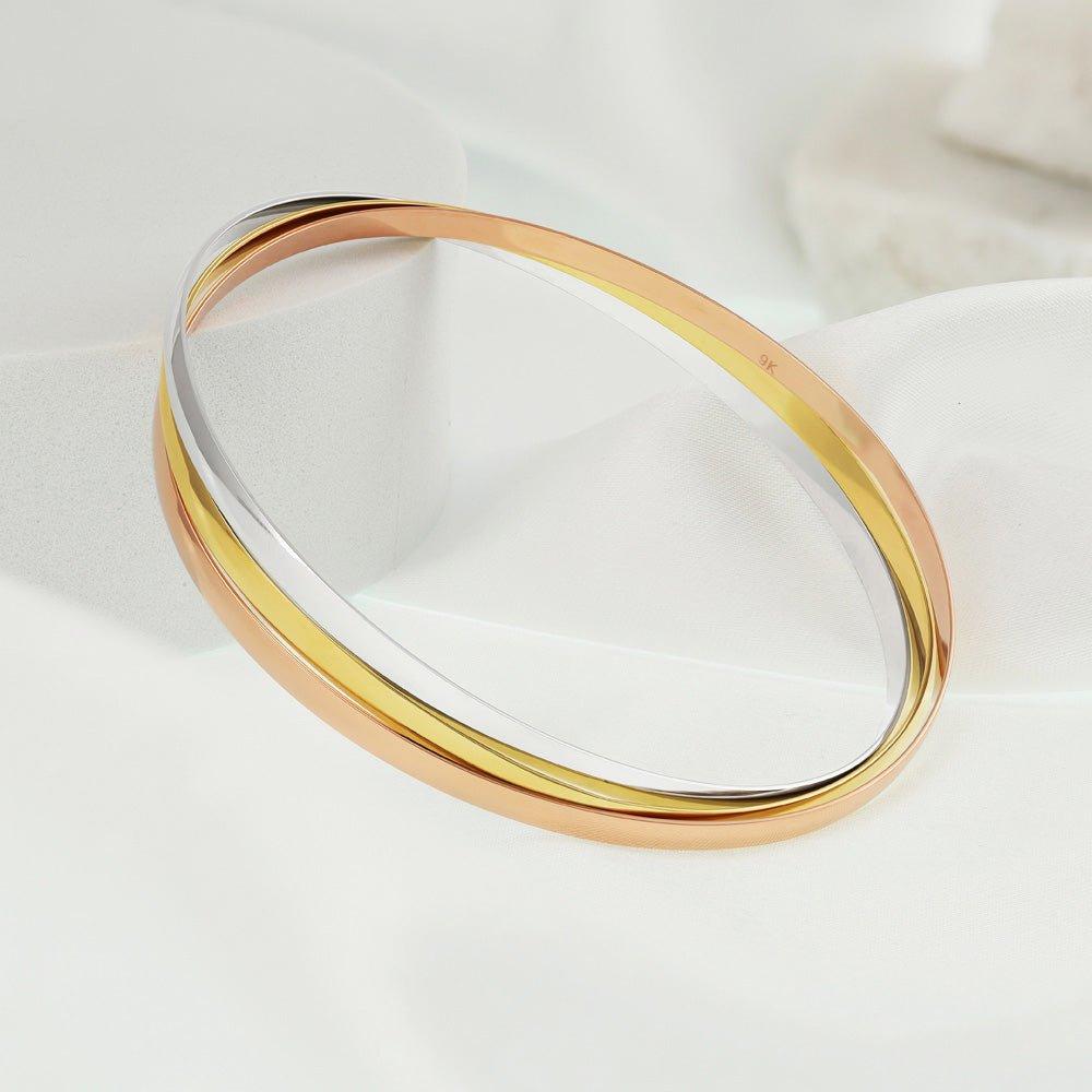 Yellow, White & Rose Gold 3mm Russian Wedding Bangle